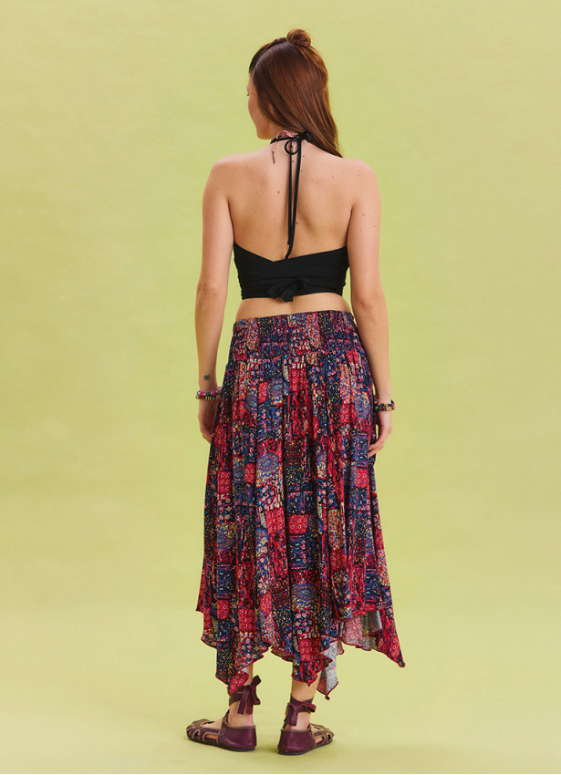 Red Casual Skirt with Gipe Detail and Tied Waist 4504